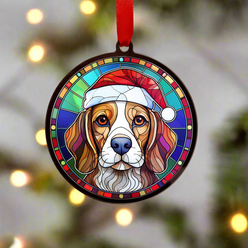 Beagle in Santa Hat Suncatcher Decoration